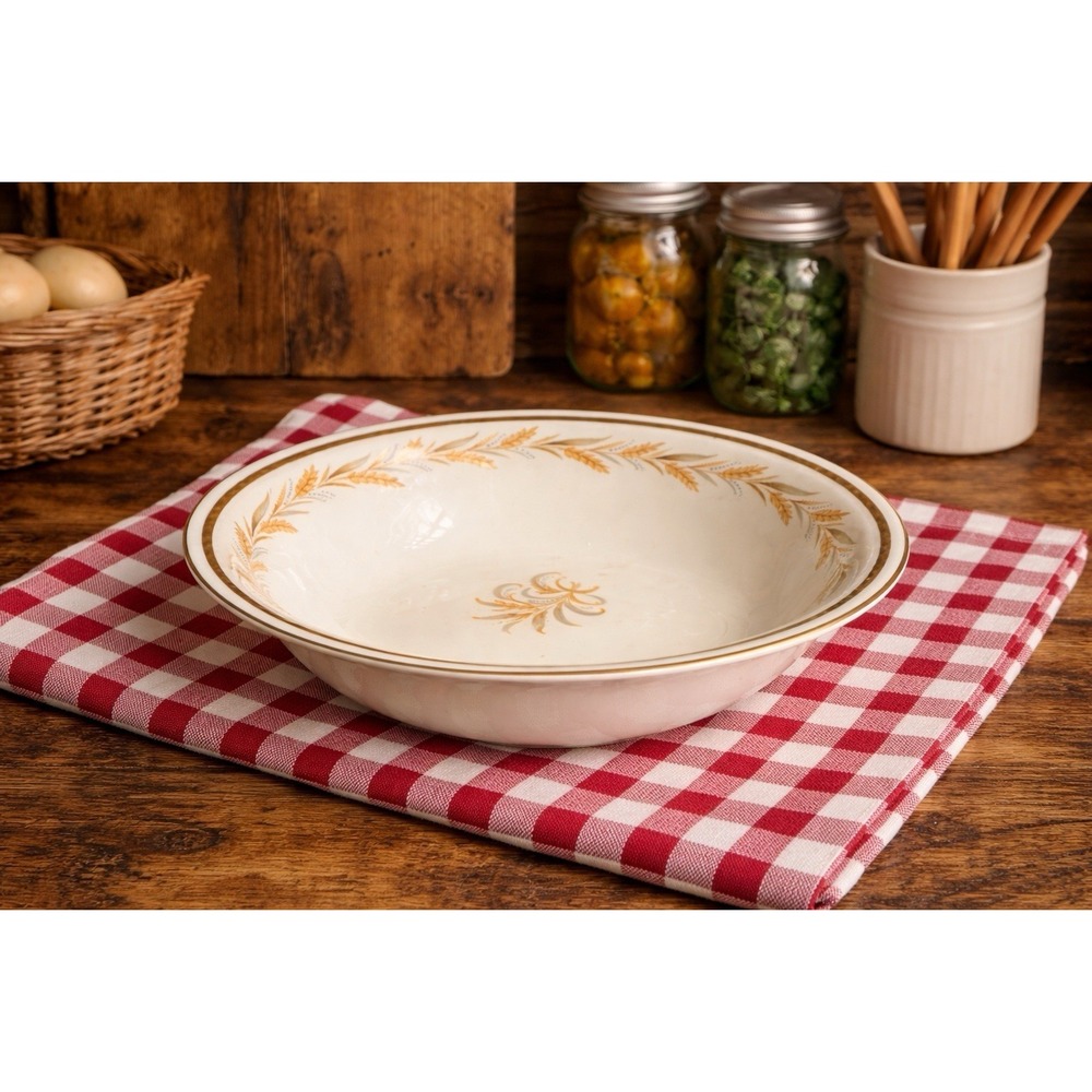 Vintage Homer Laughlin Golden Wheat Serving Bowl 9" USA Farmhouse Cottage